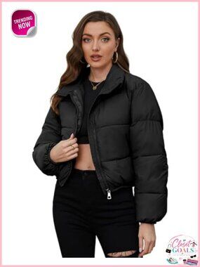 Cropped Puffer Jacket Short Quilted Lightweight Warm Winter Coat